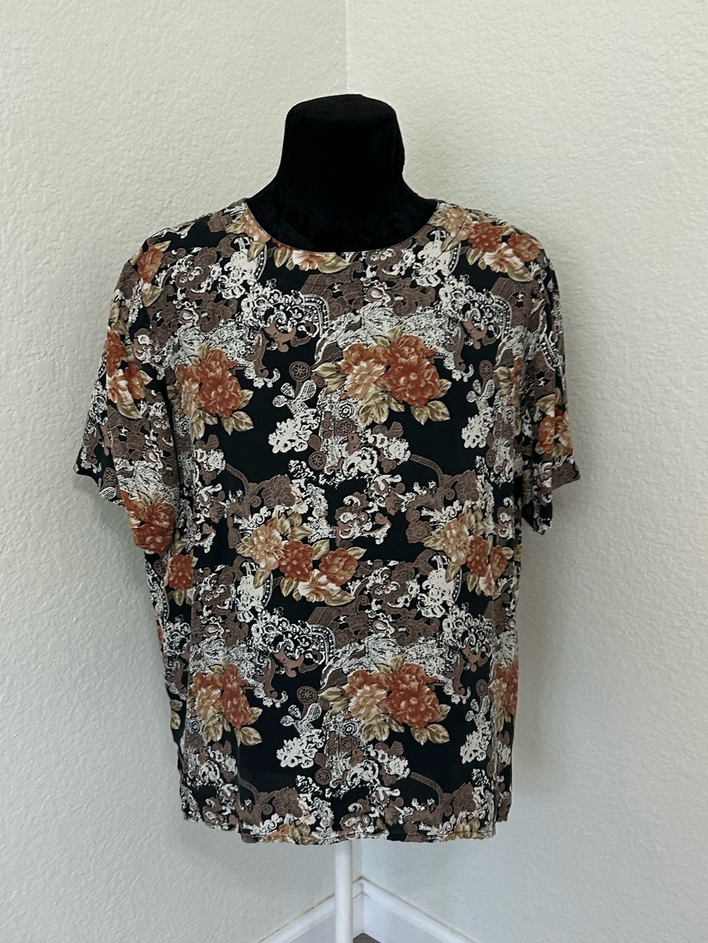 Anna and Frank Black Floral Paisley Silk Blouse Top Size 18W